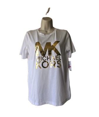 Michael Kors Women's Blouse XS White Goldtone Logo Top Shirt T-Shirt NWT