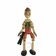 Vintage Wooden Hand Carved Pinocchio Marionette Puppet Italian Folk Art