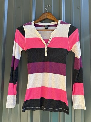 Rue 21 Striped Long Sleeve Woman s Top Size S White, Pink, Black, Purple