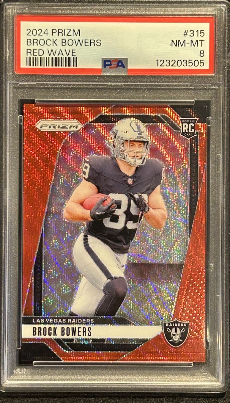 2024 Panini Prizm - Rookies Brock Bowers #315 Red Wave Prizm /149 (RC) PSA 8