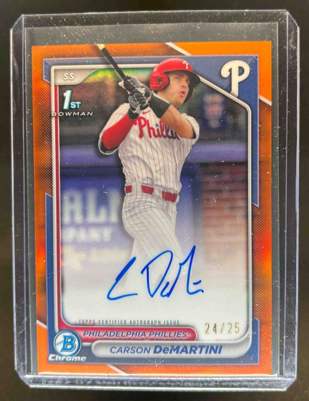 2024 Bowman Draft Carson DeMartini Chrome Auto Orange Refractor 1st #/25