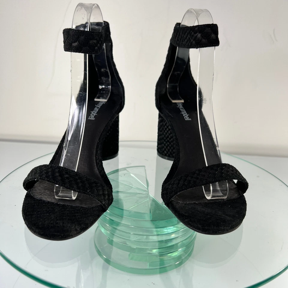 Сандалии на каблуке Jeffrey Campbell Laura размер 8,5 черные замшевые кожа змеиное тиснение - Изображение 2 из 4