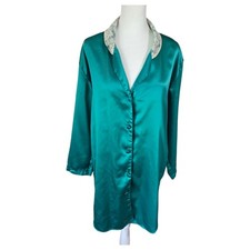 Vintage Victoria s Secret Gold Label Emerald Satin Sleep Shirt Nightgown P/S Y2K