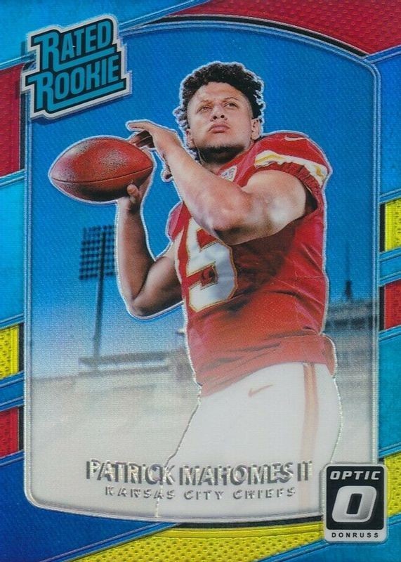 Refrigerator magnet of PATRICK MAHOMES ROOKIE 2017 DONRUSS OPTIC #177 RED YELLOW