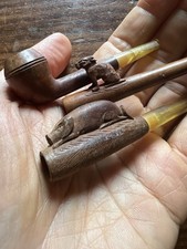 Lot d' Objet du Fumeur Pipe & Porte Cigarette Miniature Cochon & Lapin Sculpté