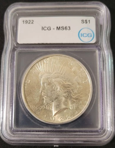 1922 Peace Silver Dollar $1 – ICG MS63 – Choice Mint State – Bright Luster – 90%