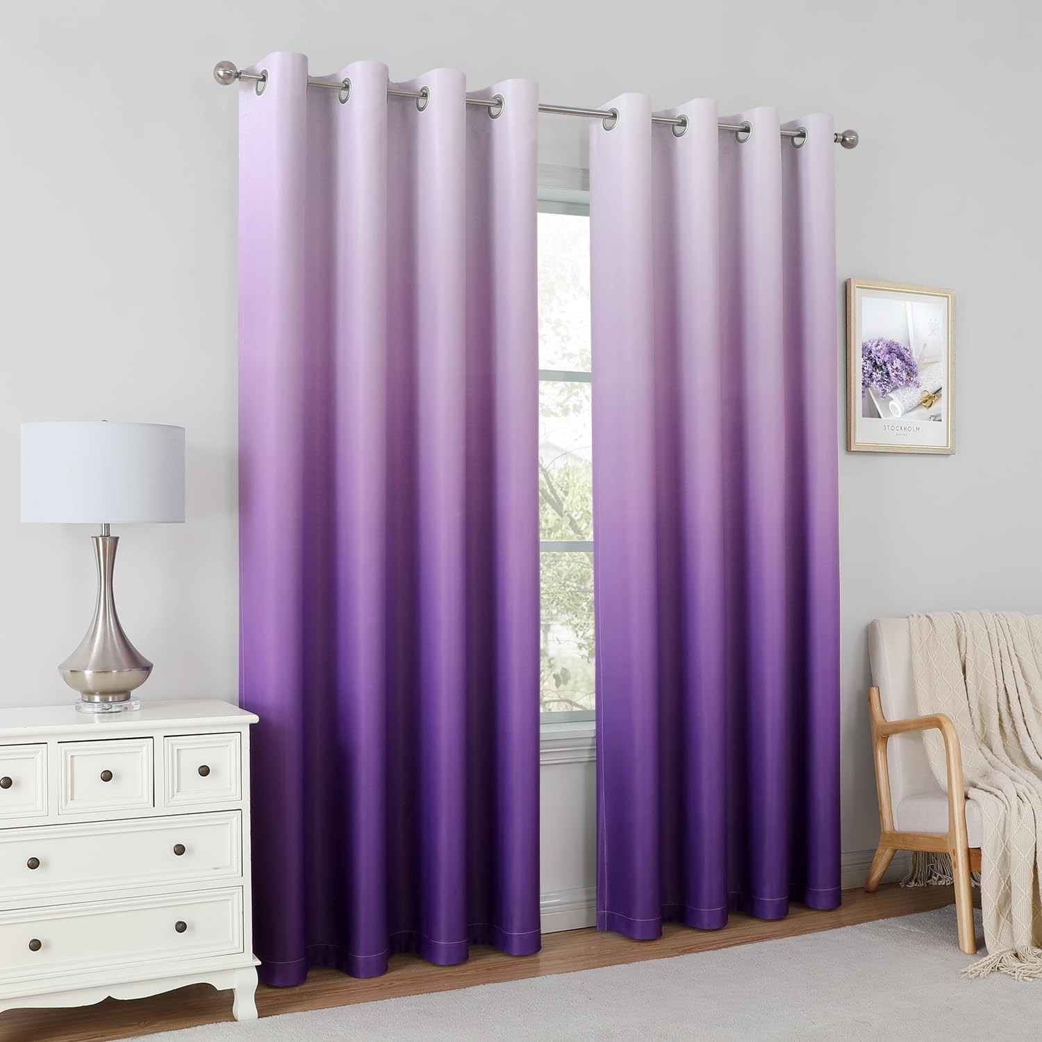 HOMEIDEAS Purple Ombre Blackout Curtains 52"x96" Gradient Room Darkening Drapes