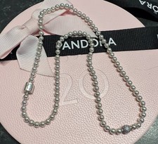 Genuine Pandora Silver Beads & Pavé Necklace 45cm 398565C01 In Box Excellent Con