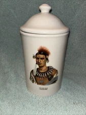Vtg Ceramic Tobacco Humidor Jar Ma-Has-Kah Ioway Indian Chief Gold Label 1886