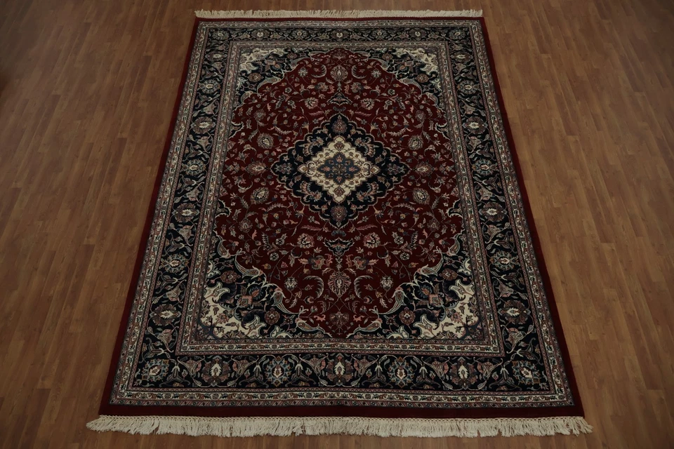 Luxurious Dining Room Area Rug 9x12 Handmade with Floral and Geometric Motifs - Image 4 of 4
