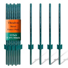 Fence Posts 3ft Pack of 10, Heavy Duty Metal U Stakes for Garden & Wire Fence