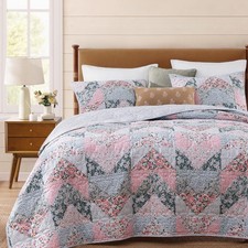 Quilt Set Queen Size, Patchwork Pink Floral Quilt Sets, Reversible Bedspread ...