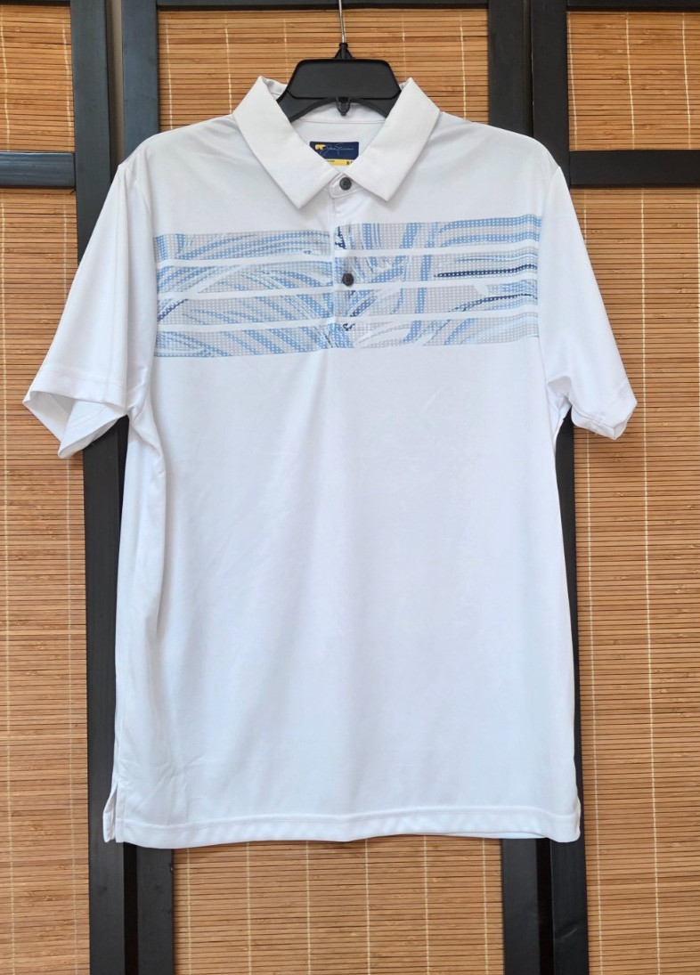Jack Nicklaus Men's Golden Bear Size M Golf Polo Short Sleeve Shirt White Blue