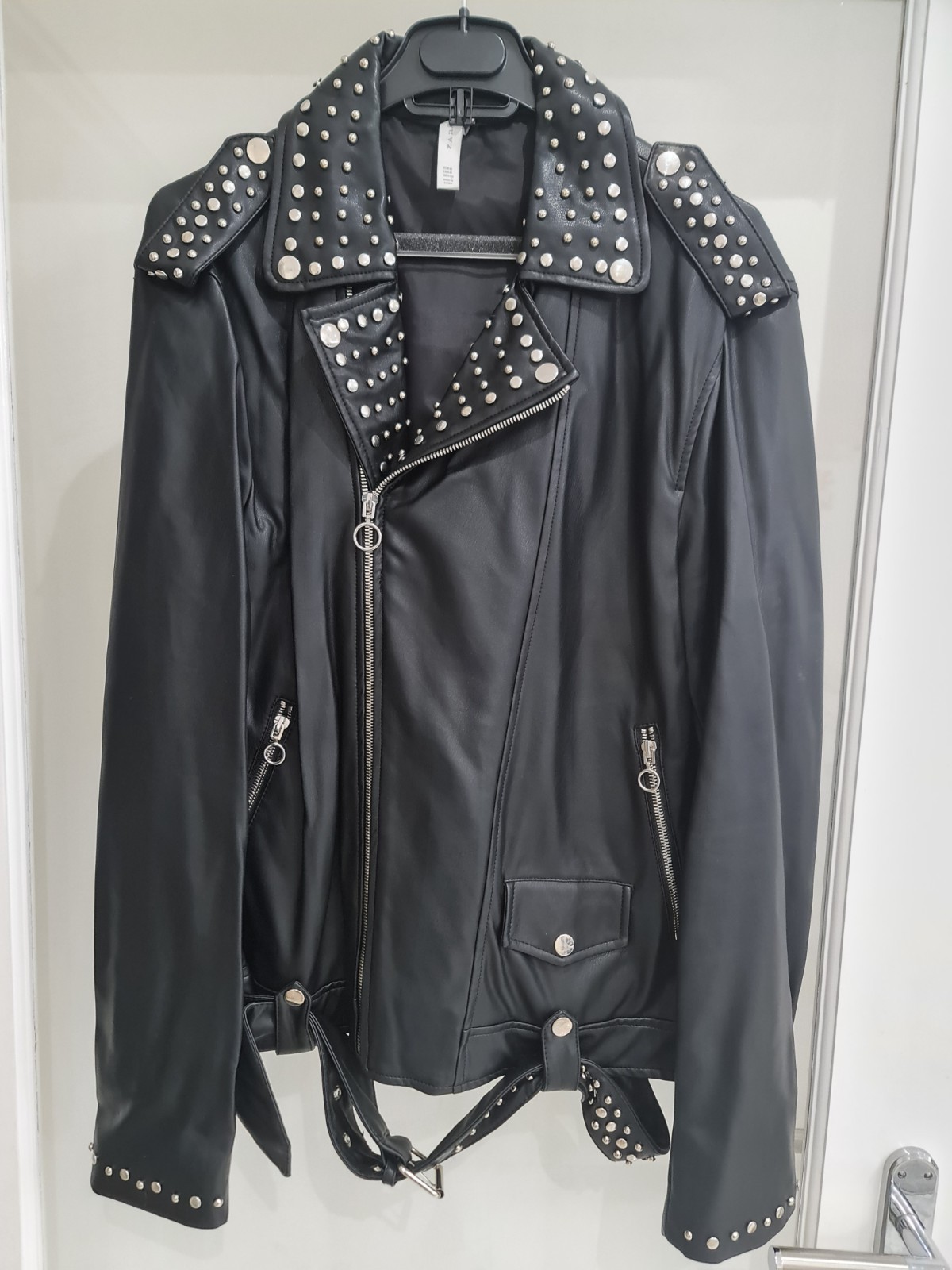 Zara Special Limited Edition embroidered Biker Leather jacket, Medium, Black image 2