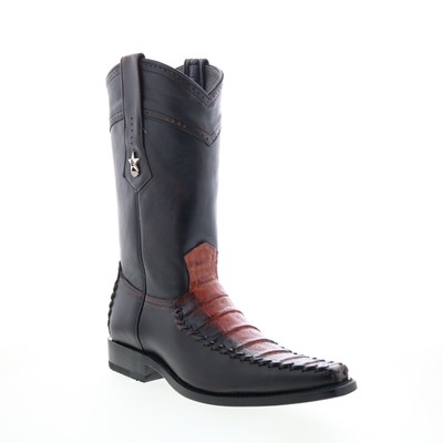 Los Altos Square Toe Caiman Belly Deer Stitch Herren Schwarz Leder Stiefel 45