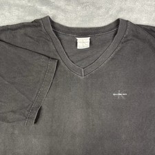 Vintage Calvin Klein Shirt Mens 2XL Faded Black V Neck 90s USA Made Blank Solid