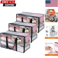 Large Capacity 60L Clear Storage Bags with Heavy-Duty Zippers, 3 Pack Set
