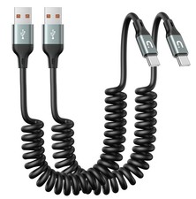 Coiled USB A to USB C Cable for Car 6FT, 2Pack USB C Cable Fast Charging Grey