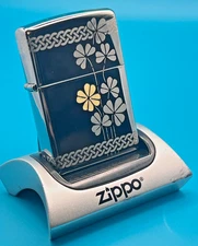 Brand New 23 ZIPPO Lighter Unique Laser Etched CELTIC CLUSTER CHAMROCKS Chrome