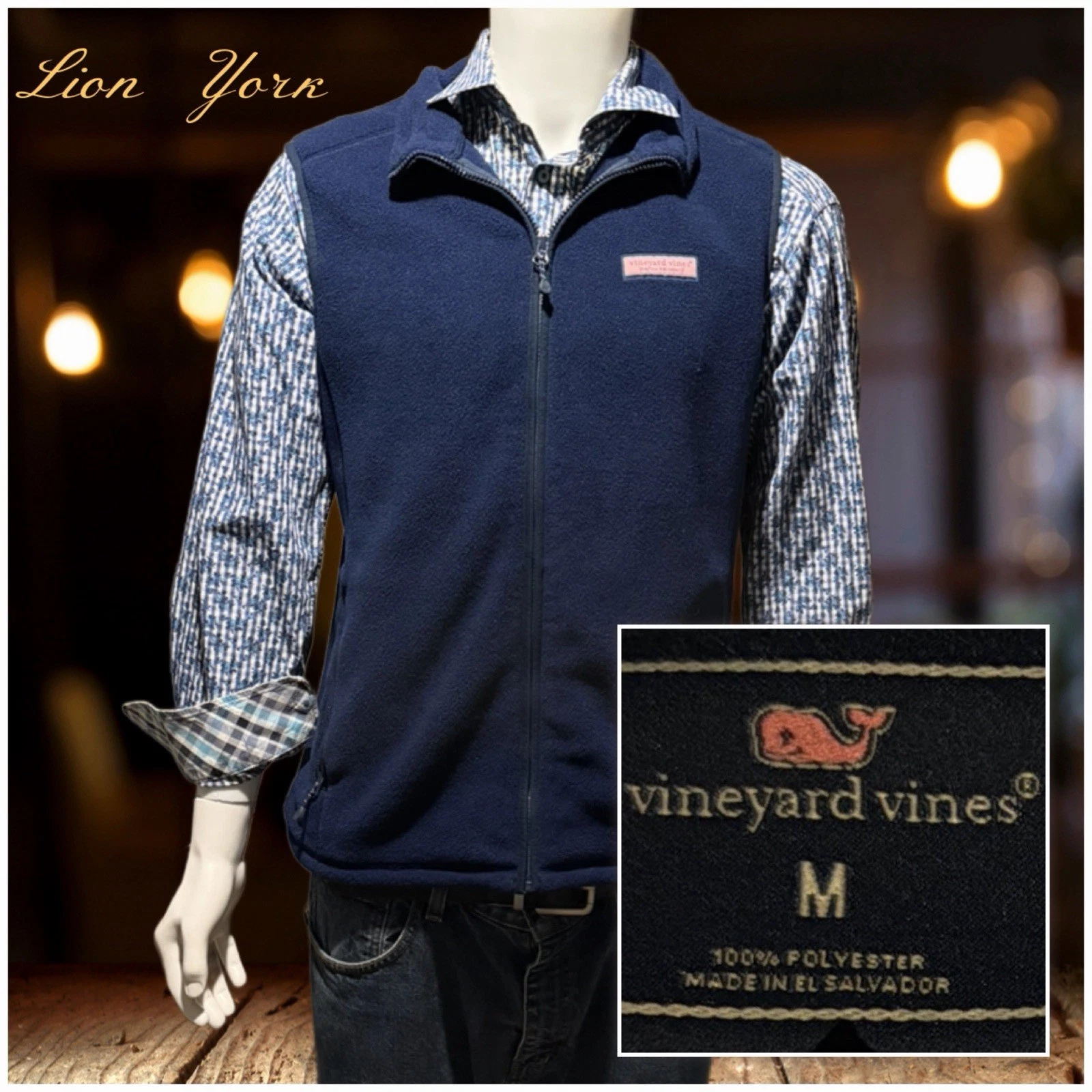 Vineyard Vines Men’s Fleece Full Zip Jacket Vest Navy Blue Size M