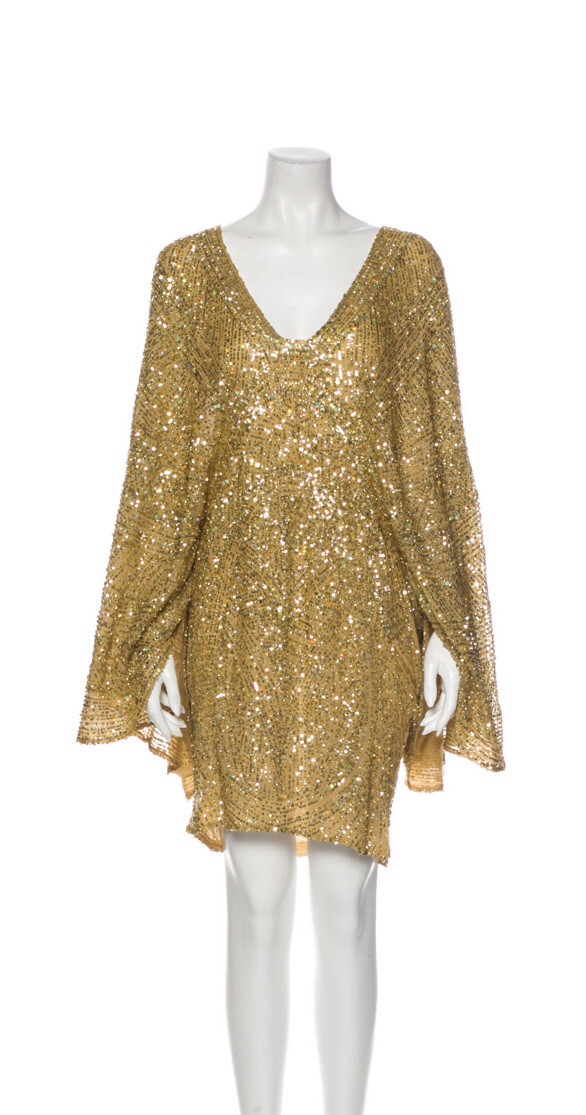ELIE SAAB Gold Sequin V Neck Mini Dress With Dolman Sleeves! $5690 | eBay