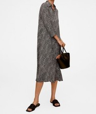 $80 NWT MANGO Flared Shirt Dress 3/4 Sleeve Midi Black/White Size 8 US; 10 US