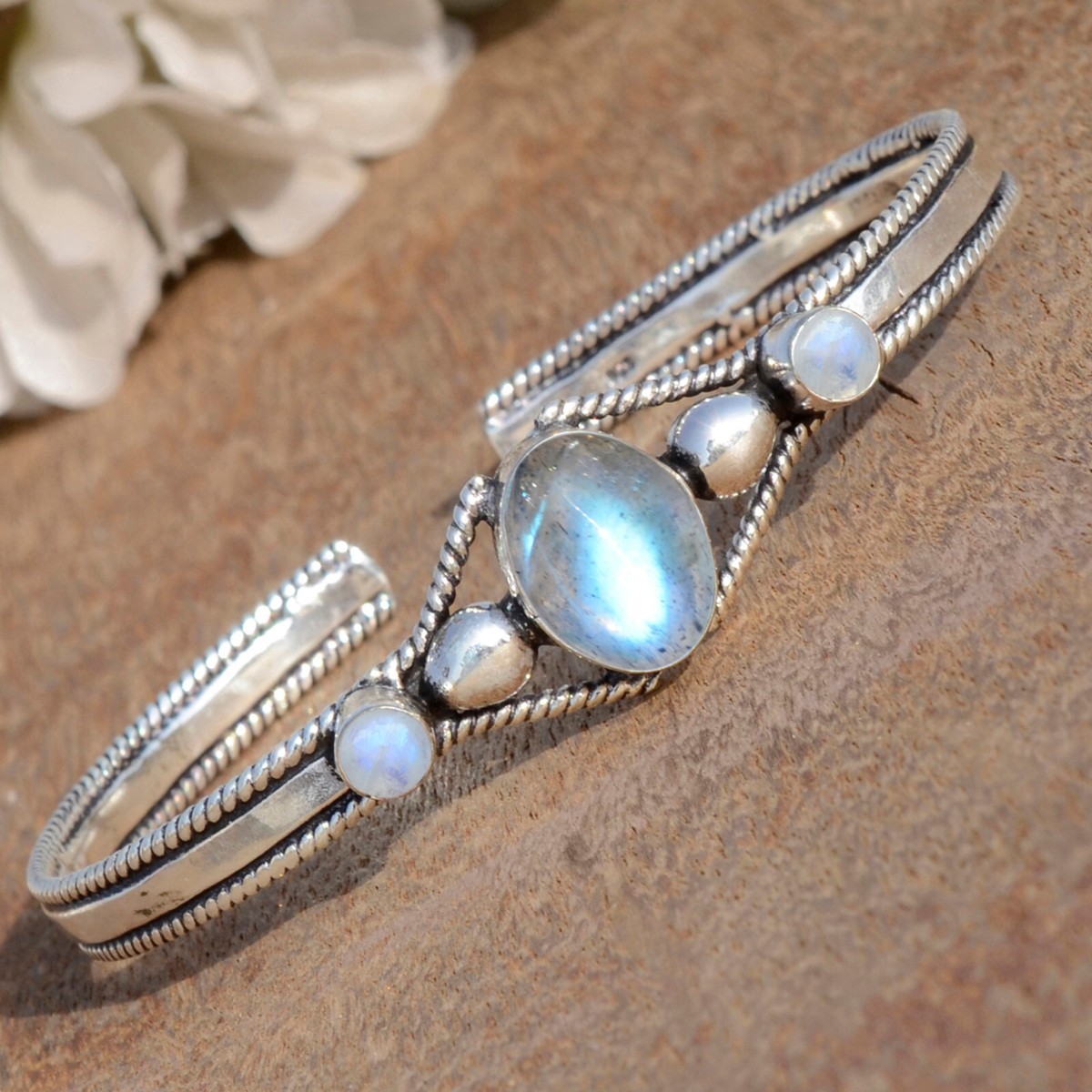 【美品】Navajo labradorite×moonstone バングル Labradorite & Moonstone Gemstone 925 Sterling Silver Bracelet