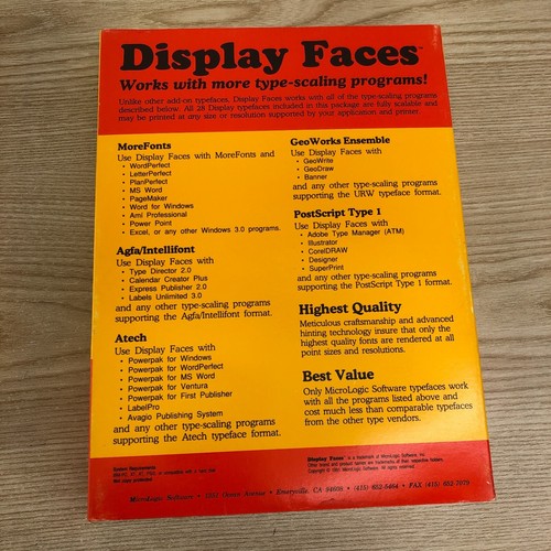 VTG More Fonts & Display Faces ~ MicroLogic 1991 W/ 3.5" & 5.25" Disks ~ Sealed - Picture 7 of 7