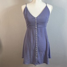 Urban Outfitters Button Front Mini Dress Blue Cami Slip V Neck Size Small