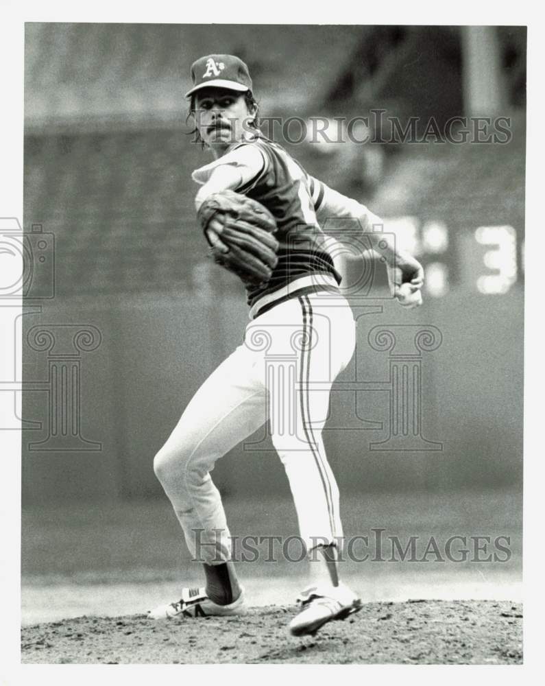 1980 Press Photo Oakland A's #27 Matt Keough in a game vs. Cleveland - lrs28789