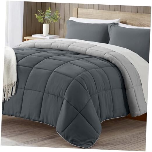 Comforter Set Dark Grey, Lightweight Comforters Queen Dark Grey/Light Gray-image