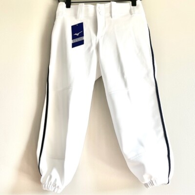 Mizuno NEW girls white belted blue piped softball pant large elastic bottom