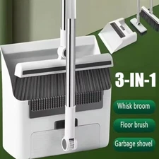 Combo 3-In-1 Broom and Dustpan Set Lightweight Upright Lobby Broom and Dust Pan