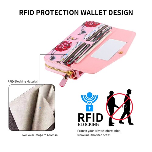 Printed Flower Lady Crossbody Handbag Wallet Magnetic Cover For iPhone 131415 16 - Picture 43 of 84