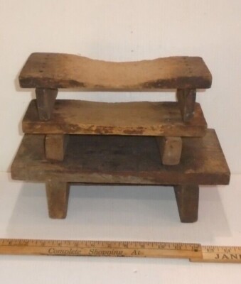 Three Vintage Wood Step Stool Mini Get Up Bedroom Bathroom Living Room Kitch...