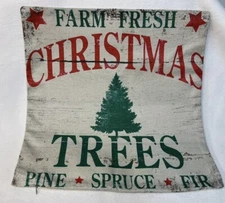 CHRISTMAS TREE FARM Rustic Christmas Throw Pillow Cover Winter Holiday Decor 18”