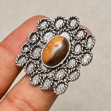 Tiger'S Eye Gemstone 925 Sterling Silver Handmade Silver Jewelry Ring 7