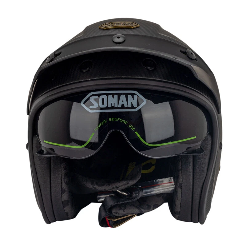 NEW Retro Motorcycle Carbon Fiber Helmet Punk Half Helmet Unisex Casco ECE/DOT - Image 3 of 4