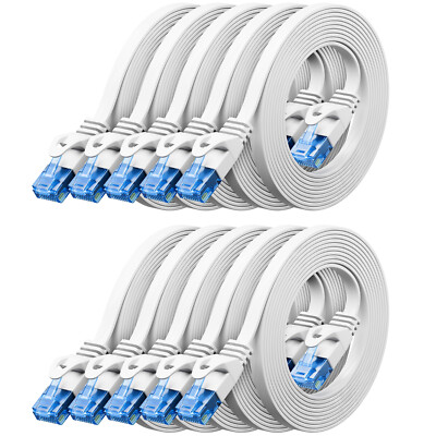 10x 1m CAT6 Patchkabel Flachkabel 1,5mm RJ45 LAN DSL Ethernet Netzwerkkabel Weiß