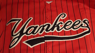 New York Yankees red pinstripe jersey. Size XL Majestic Authentic