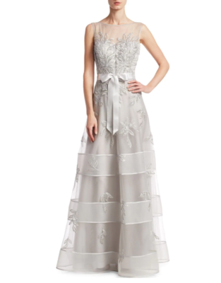 teri jon by rickie freeman floral embroidered tulle midi dress Sexy Mermaid Silver Grey Long Custom Bridesmaid Dresses , BN1151 –  MarryLover