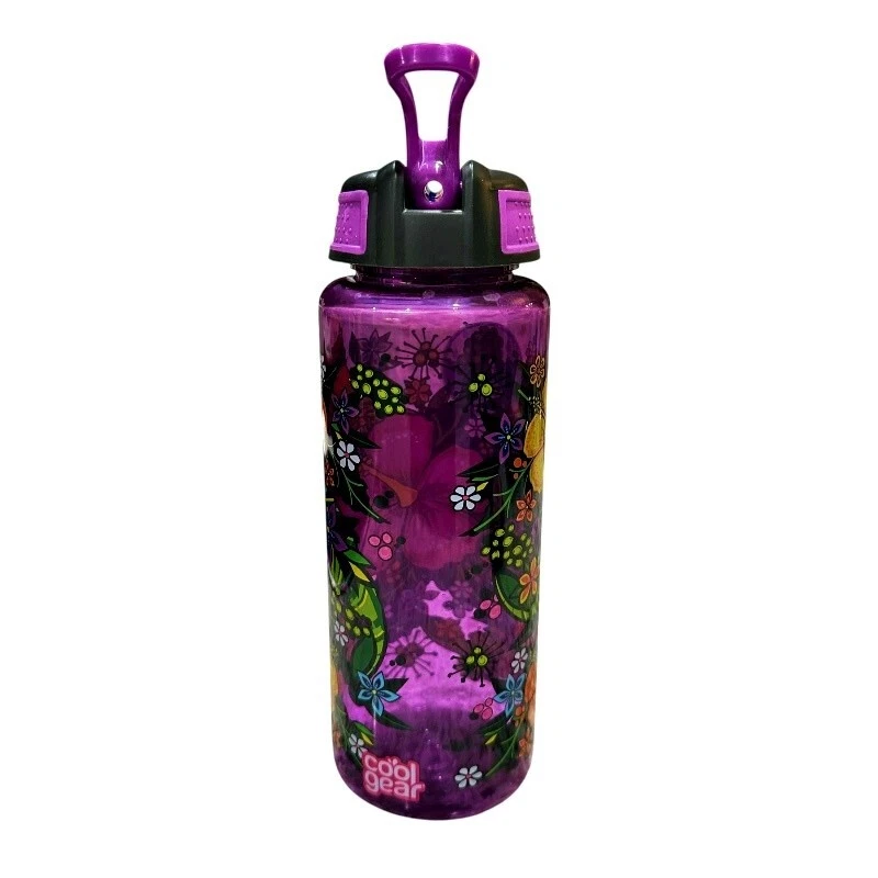 Cool Gear Tritan Plastic Water Bottle with Lid Purple Hawaiian Floral 32 Ounce - Image 3 of 4