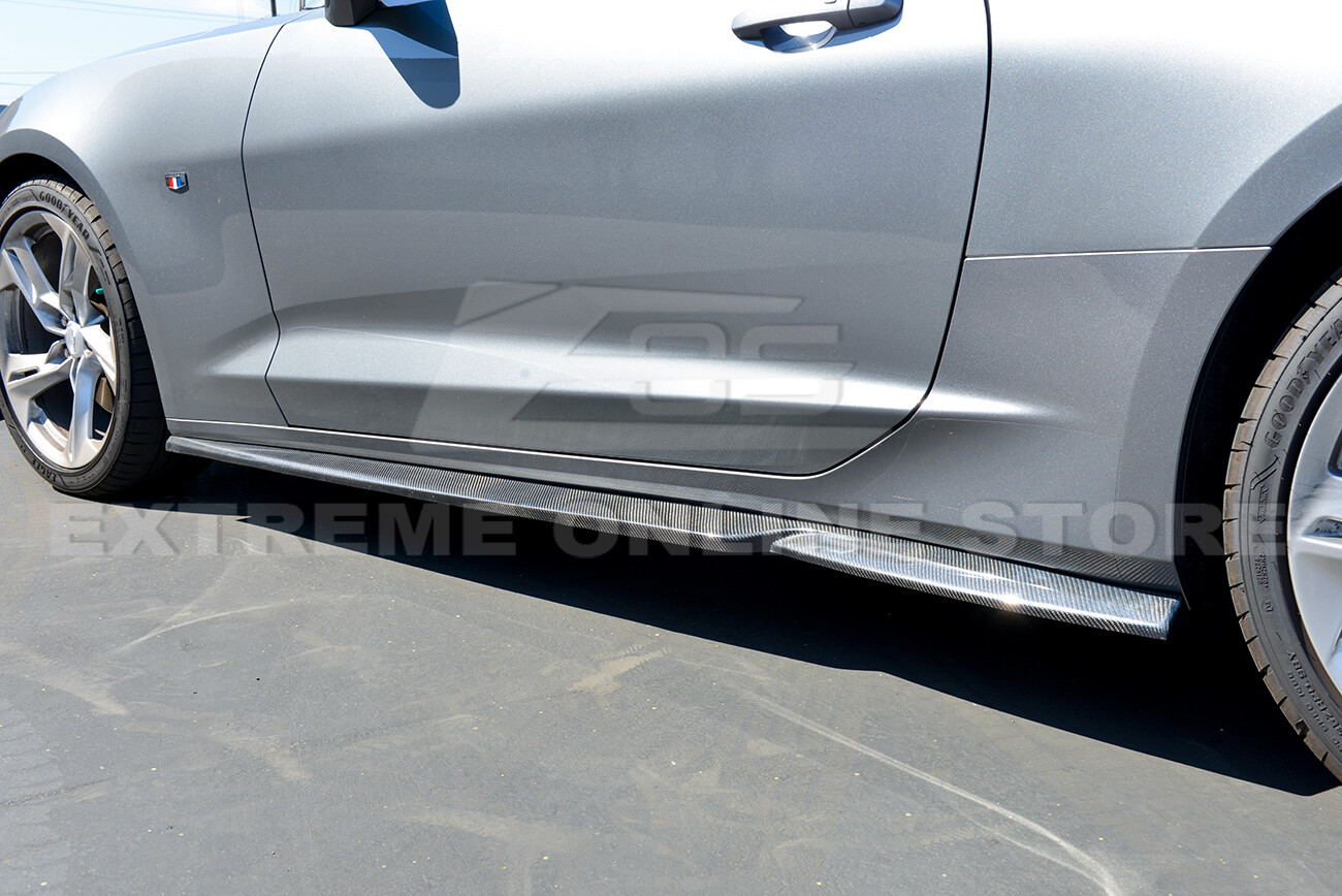 T6 Style CARBON FIBER Side Skirts Rocker Panel Pair For 16-Up Camaro SS & RS