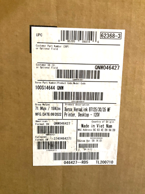 颯ページ Xerox VersaLink B7125 B7130 B7135 MFP Laser Printer 100S14644 New