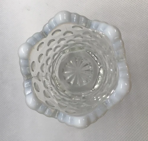 Fenton Jadeite Clear *Marked* Glass 3 Feet Egg Cup Hobnail Milk Glass Edge Art