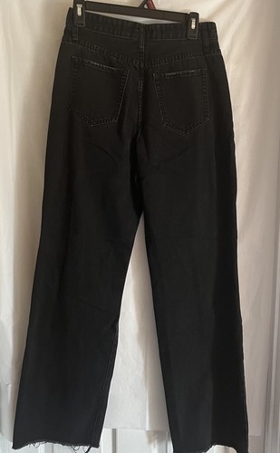 Jeans denim nero YMI junior taglia 9 vita alta gamba larga hipster punk grunge tagliente - Foto 2 di 8