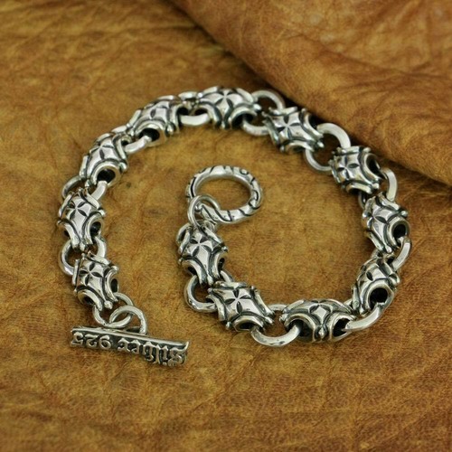 Cross Link 925 Sterling Silver Bracelet Mens Biker Punk Jewellery TA226B BZ - Picture 14 of 21