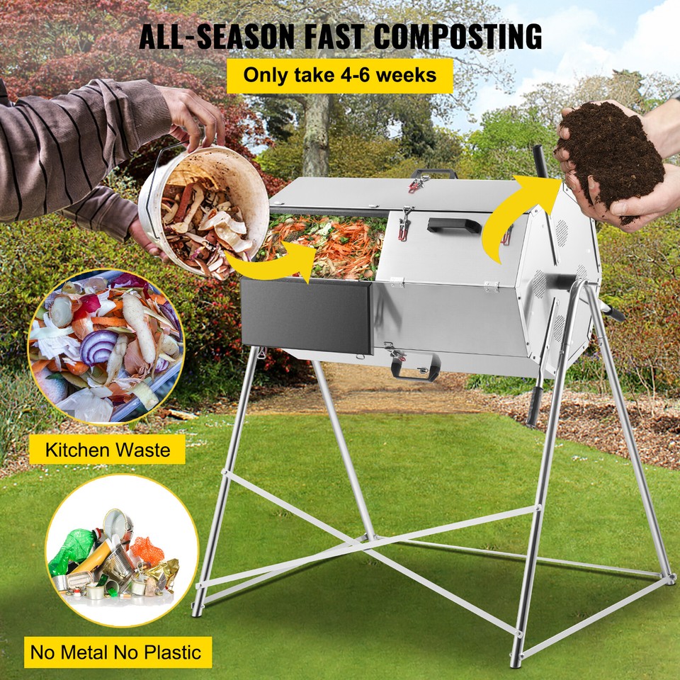 VEVOR Compost Tumbler 270L Dualchamber Composter Rotating Outdoor