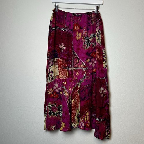 Chicos gonna seta donna 2 rosa rosso floreale asimmetrica cottagecore arte bohemien