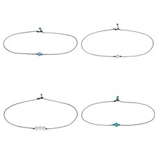 Set of 4 Leather Pearl Bead Choker Necklace, Women Girls Jewelry Handmade Choker